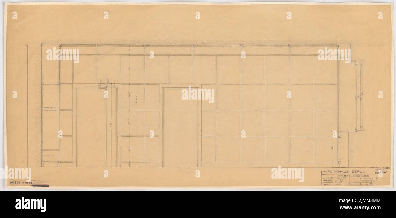 Poelzig Hans (1869-1936), Haus des Rundfunks, Berlin (03.09.1930): Ausführungsprojekt, Raumstaatssekretär, Wand D, Blick 1:10. Bleistift auf Transparent, 50,8 x 105,4 cm (einschließlich Scankanten) Stockfoto