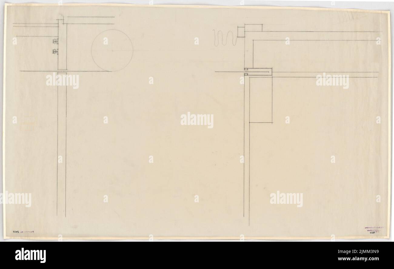 Poelzig Hans (1869-1936), Haus des Rundfunks, Berlin (1928-1930): Ausführungsprojekt, Besprechungsraum, Fenstersturz mit Rollkoffer, Schnitt, Grundriß 1: 1. Bleistift auf Transparent, 68,9 x 112,4 cm (einschließlich Scankanten) Stockfoto