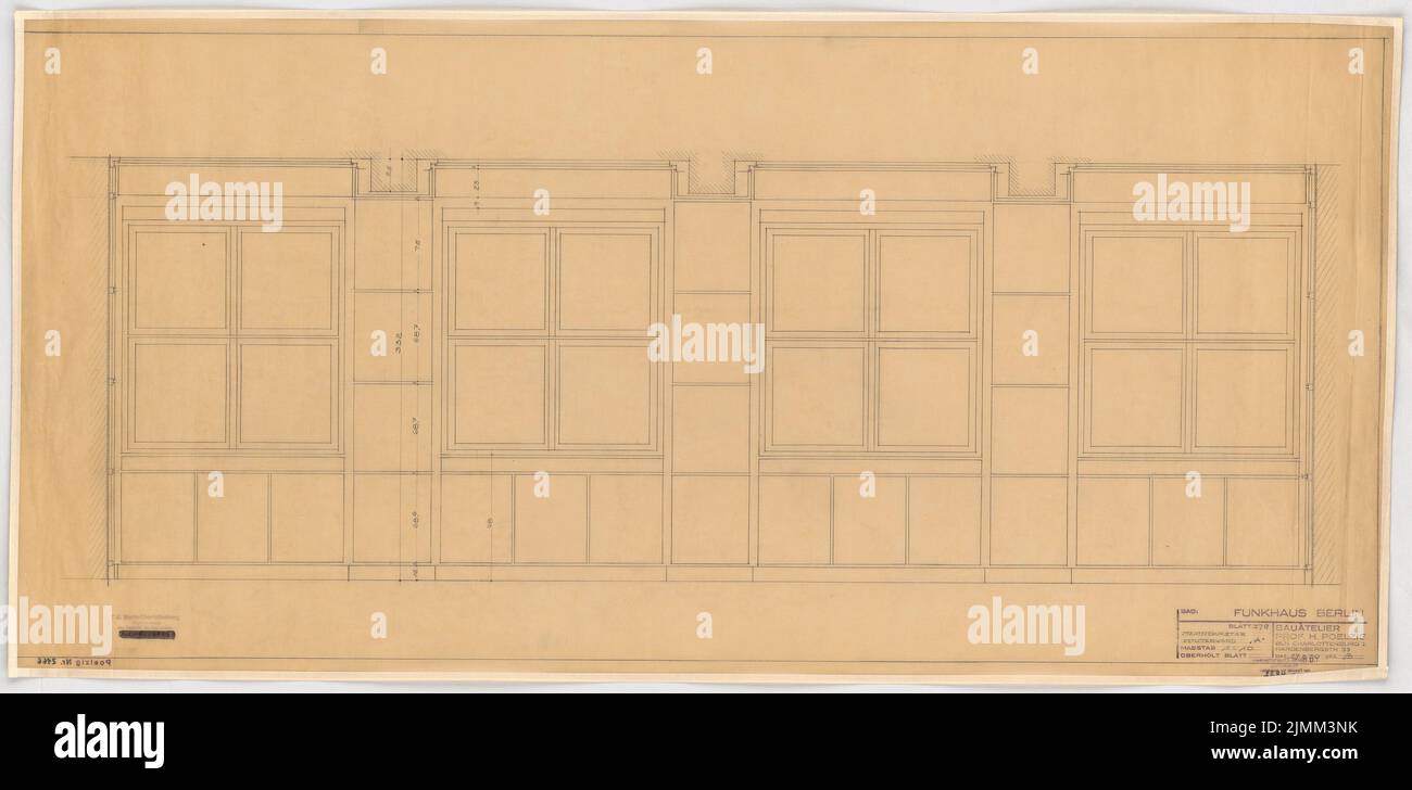 Poelzig Hans (1869-1936), Haus des Rundfunks, Berlin (27. August 1930): Ausführungsprojekt, Raumstaatssekretär, Fensterwand A, Blick 1:10. Bleistift auf Transparent, 54,5 x 110,8 cm (einschließlich Scankanten) Stockfoto