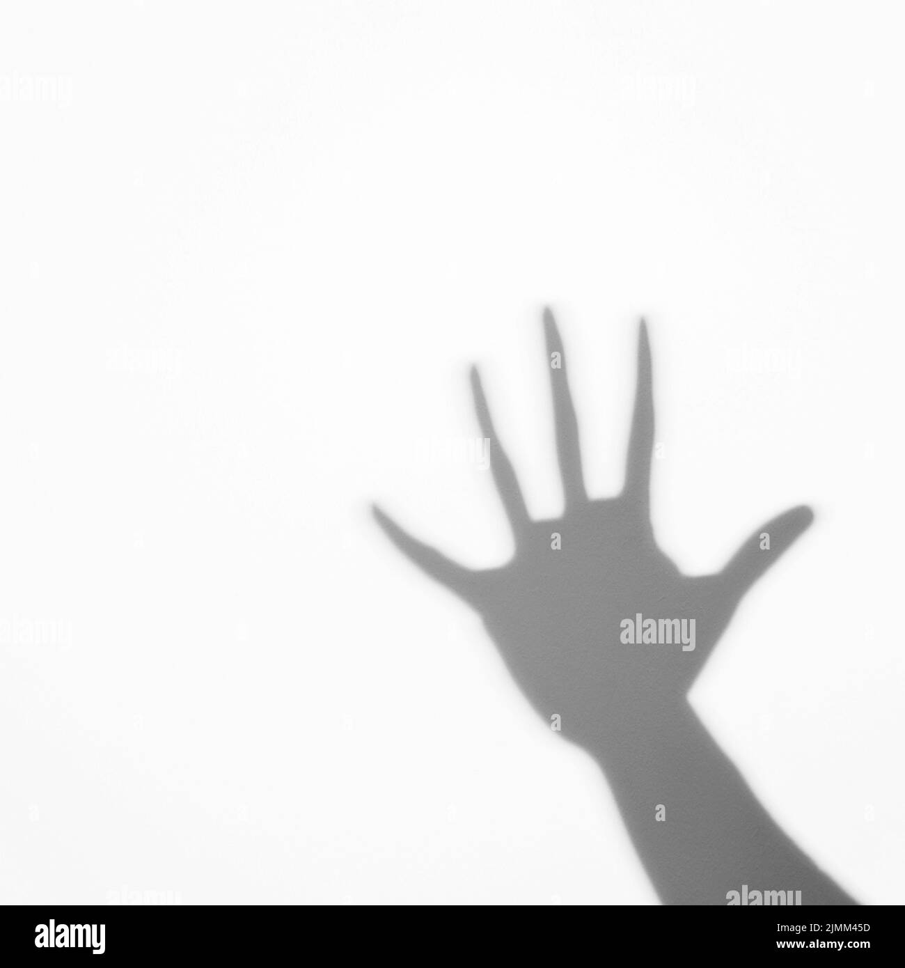 Schatten menschliche Handfläche weißen Hintergrund Stockfoto