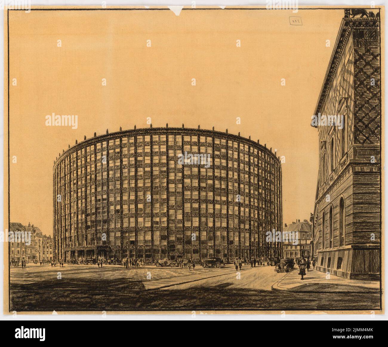 Poelzig Hans (1869-1936), Reich Hauptbank, Berlin. Erweiterung (1932): Perspektivansicht vom Werder Markt. Kohle auf transparent, 65,7 x 79,4 cm (einschließlich Scankanten) Stockfoto
