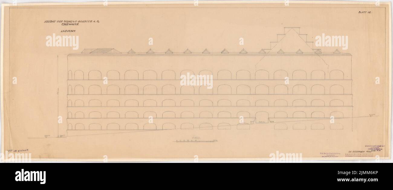 Poelzig Hans (1869-1936), Sigmund Goeritz AG, Chemnitz (20.12.1924): 1. Bauphase Nov./Dez. 1924, Ansicht 1: 100. Bleistift auf Transparent, 43,5 x 104,4 cm (einschließlich Scankanten) Stockfoto