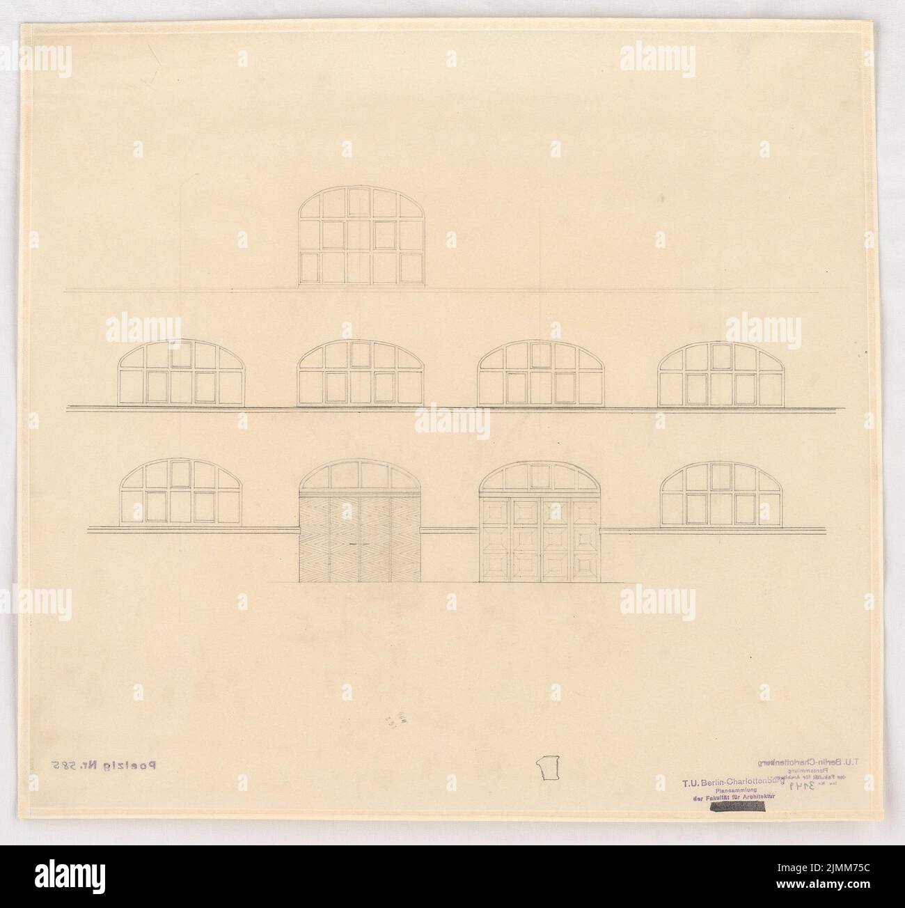 Poelzig Hans (1869-1936), Sigmund Goeritz AG, Chemnitz (1924-1926): Fenster, 2 Türen, Ansicht 1:10. Bleistift auf Transparent, 44 x 47,1 cm (einschließlich Scankanten) Stockfoto