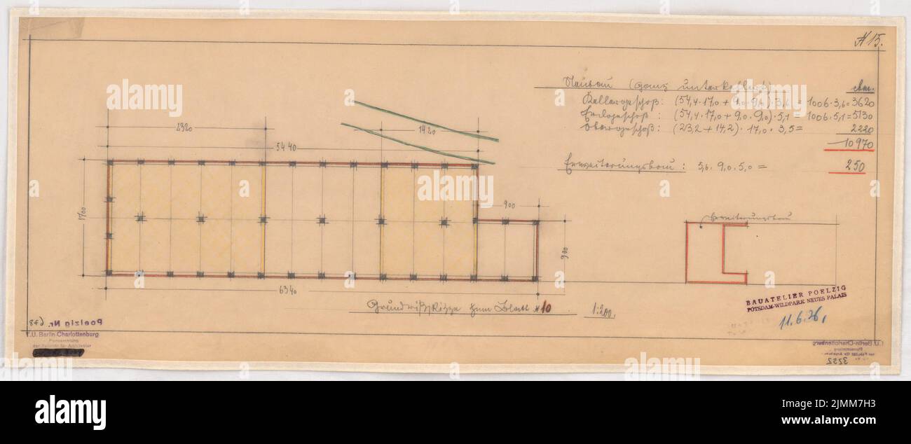 Poelzig Hans (1869-1936), Geschäfte im Zoo, Berlin. Umbau (11. Juni 1926): Grundriss Neubau und EB 1: 200. Bleistift auf Transparent, 27,9 x 66,6 cm (einschließlich Scankanten) Stockfoto