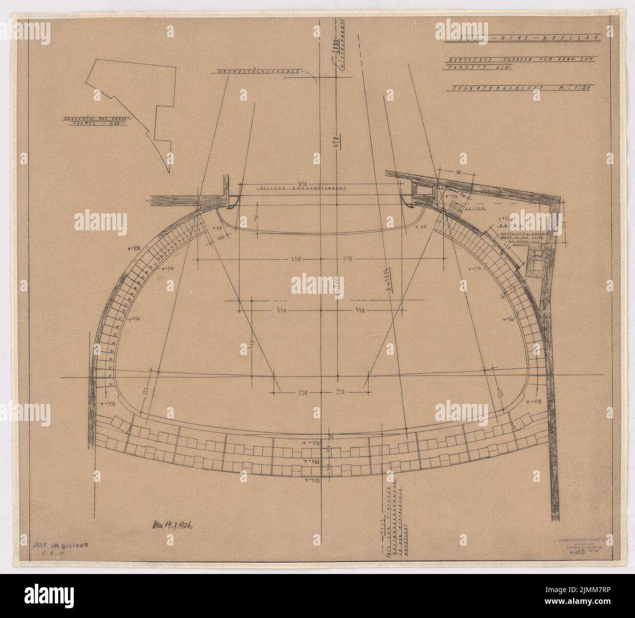 Poelzig Hans (1869-1936), Deli Light Games in Breslau (14. Oktober 1926): Grundriss Ranking Curve 1:50 (Kopie der Inv.Nr. L 3363, S. Leichter Bruch auf Transparent, 60,7 x 67,2 cm (einschließlich Scankanten) Stockfoto