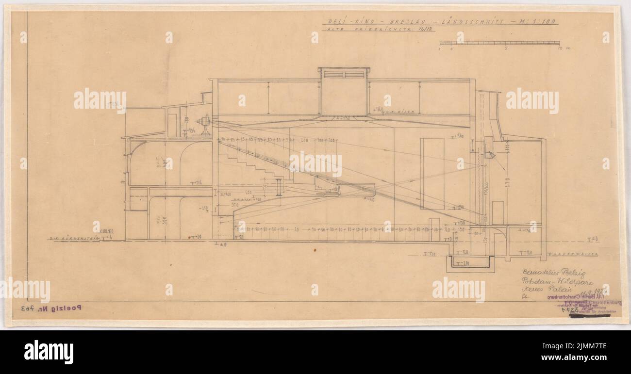 Poelzig Hans (1869-1936), Deli-Lichtspiele in Breslau (11. September 1926): Längsschnitt des Auditoriums 1: 100. Bleistift auf Transparent, 30,3 x 57,9 cm (einschließlich Scankanten) Stockfoto