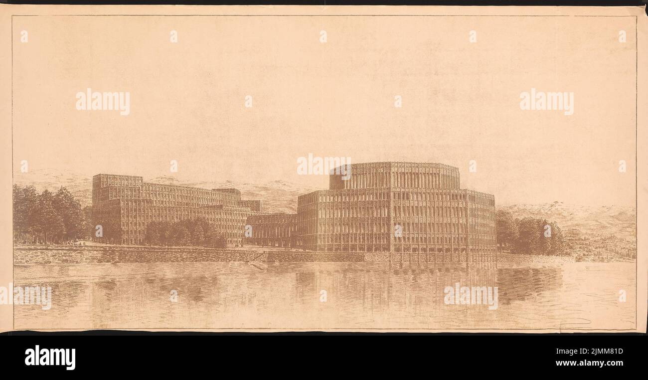 Poelzig Hans (1869-1936), Völkerbundpalast, Genf (1926): Blick vom See aus. Leichter Bruch auf Papier, 100,6 x 194,5 cm (einschließlich Scankanten) Stockfoto