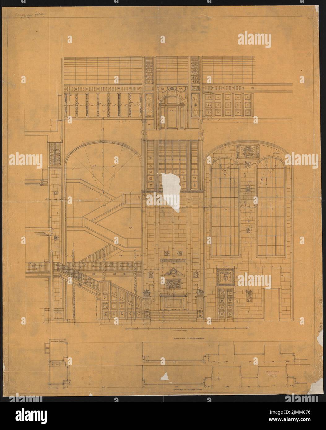 Messel Alfred (1853-1909), Wertheim, Leipziger Straße, Berlin. 3. Bauphase: Wanddetails im Atrium, 1:25. Bleistift auf transparent, 147,9 x 119,9 cm (inklusive Scankante). Stockfoto