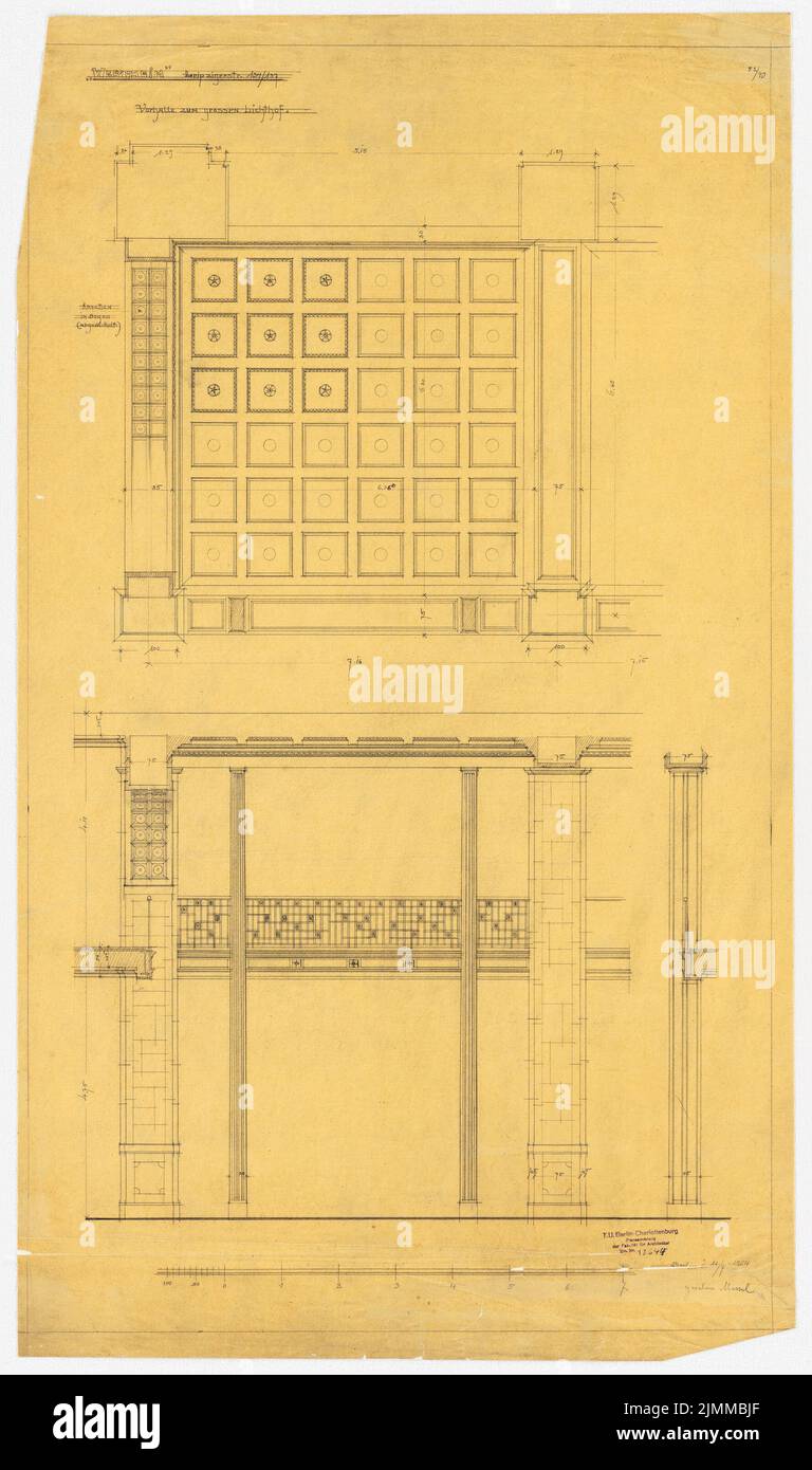 Messel Alfred (1853-1909), Wertheim, Leipziger Straße, Berlin. 2. Bauphase (11. Juli 1904), großes Atrium: Decke, Bleistift, Buntstift auf Transparent, TU UB Plan Collection Inv. Nr. 12644 Stockfoto