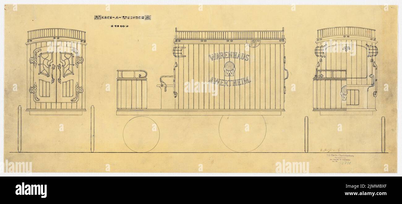Messel Alfred (1853-1909), Wertheim, Leipziger Straße, Berlin. 2. Bauphase (1899-1900), Pferdemöbelwagen, 1:10, Tusche, Bleistift auf Transparent, Inv. Der TU UB-Plansammlung Nr. 12720 Stockfoto