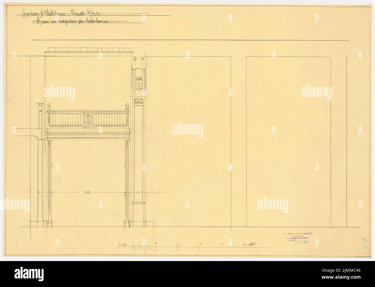 Messel Alfred (1853-1909), Wertheim, Leipziger Straße, Berlin. 2. Bauphase, Erweiterung Voßstraße (1899-1899), Raum im Erdgeschoss: Wandansichten, 1:25, Bleistift auf Transparent, Sammlung TU UB Plan Inv. Nr. 12761 Stockfoto