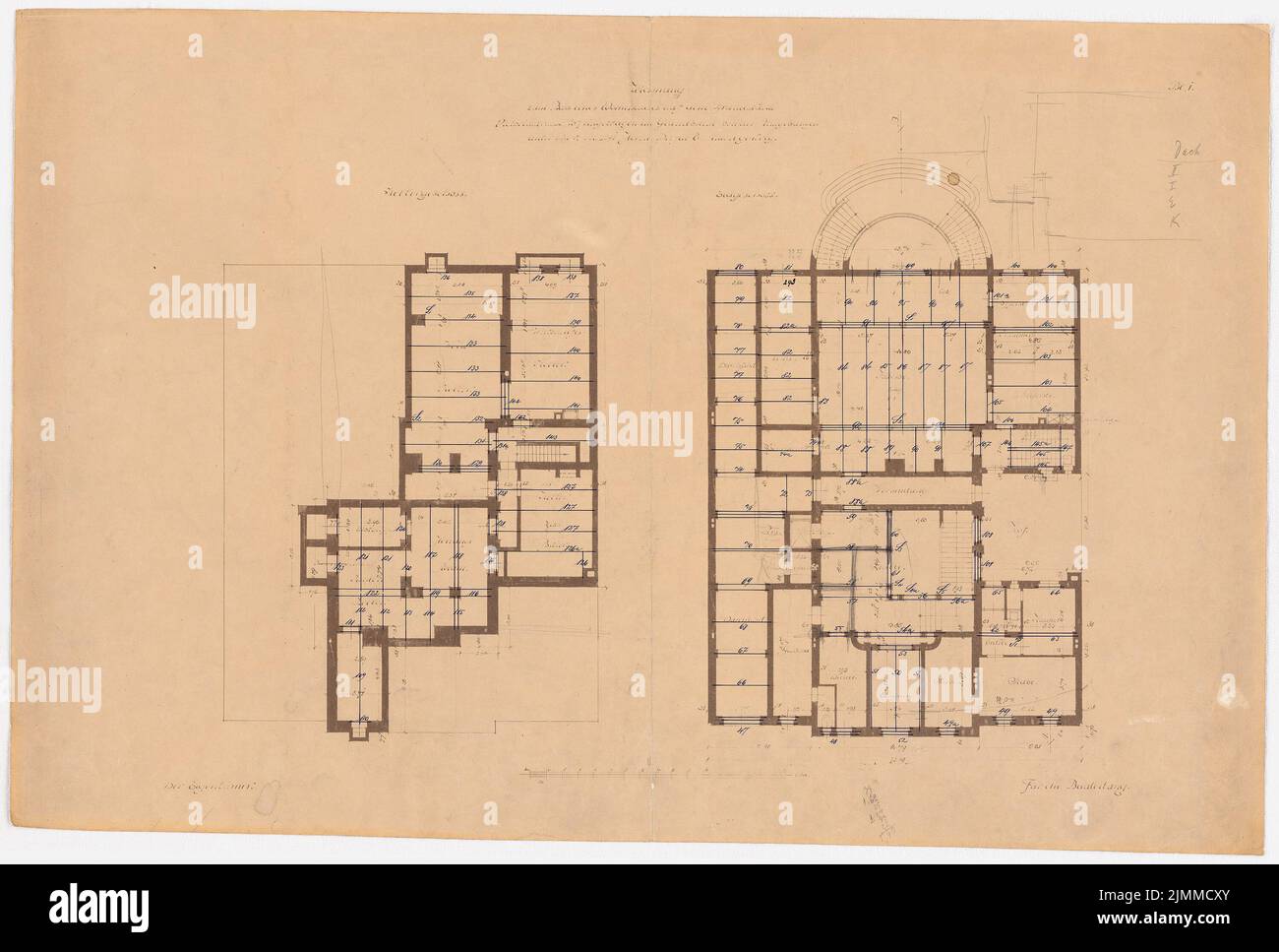 Messel Alfred (1853-1909), Wohnhaus Dr. E. Simon, Berlin (1902-1902), Grundriß UG und EG 1: 100, Bleistift, Tusche über einer Pause auf Papier, TU UB Plan Collection Inv. Nr. 12989 Stockfoto