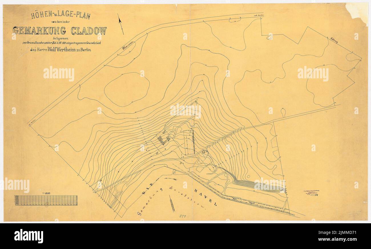 Messel Alfred (1853-1909), Landhaus Wolf Wertheim, Berlin-Kladow: Bezirksplan 1: 1000. Tinte auf Transparent, 76 x 126,5 cm (einschließlich Scankante). Stockfoto