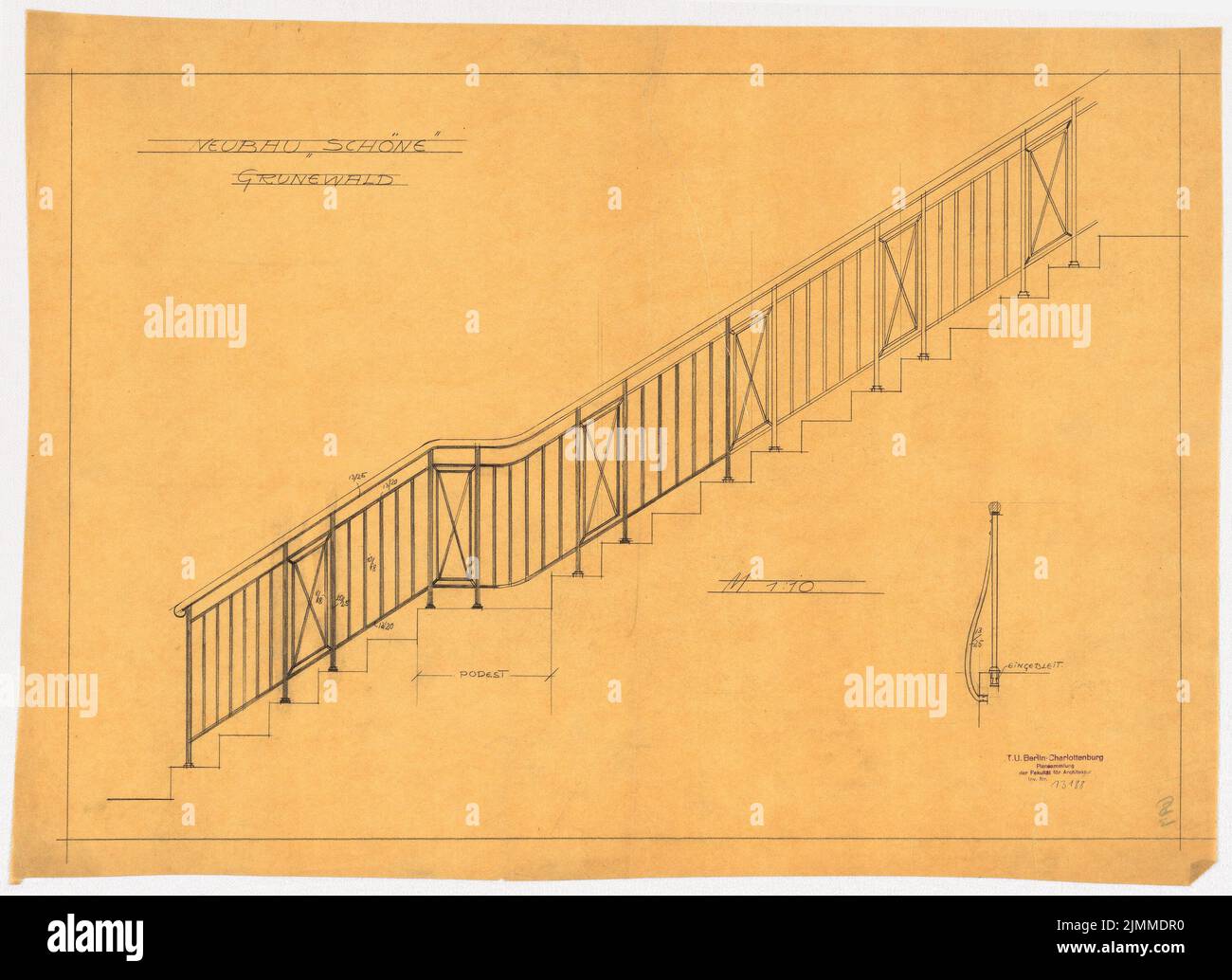 Messel Alfred (1853-1909), Villa Dr. Richard schöne, Berlin-Grunewald (1907), Geländer Kellertreppe, 1:10, Bleistift auf Transparent, Inv. Der TU UB-Plansammlung Nr. 13188 Stockfoto