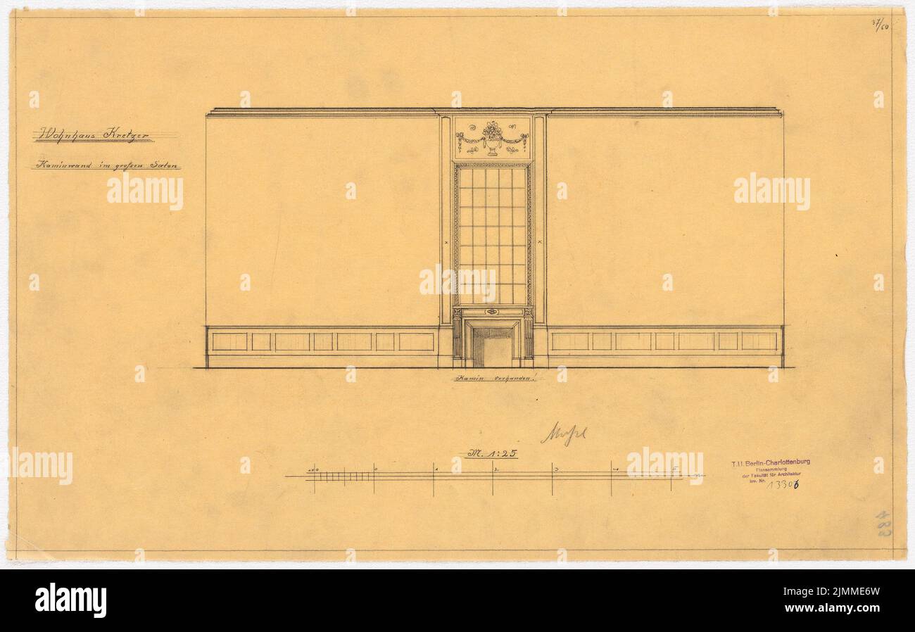 Messel Alfred (1853-1909), Villa E. Kretzer, Berlin (1906-1906), großer Salon: Blick auf die Kaminwand 1:50, Bleistift auf Transparent, Sammlung TU UB Plan Inv. Nr. 13306 Stockfoto