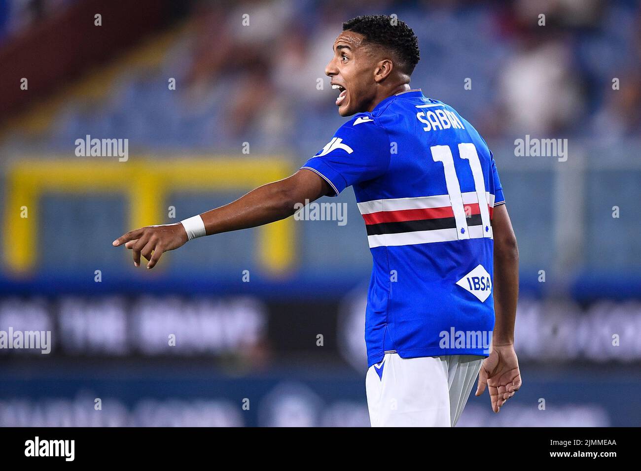 Genua, Italien. 05. August 2022. Abdelhamid sabiri von UC Sampdoria Gesten während des Coppa Italia Fußballspiels zwischen UC Sampdoria und Reggina 1914. Kredit: Nicolò Campo/Alamy Live Nachrichten Stockfoto