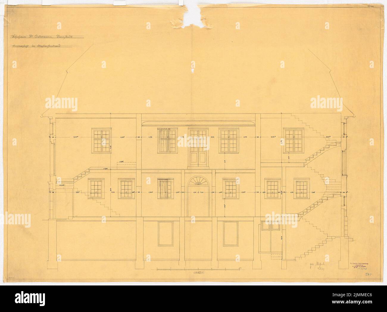 Messel Alfred (1853-1909), Villa Ostermann in Darmstadt. Projekt II (04.11.1907), Wandansichten, 1:25, Bleistift auf Transparent, TU UB Plan Collection Inv. Nr. 13346 Stockfoto