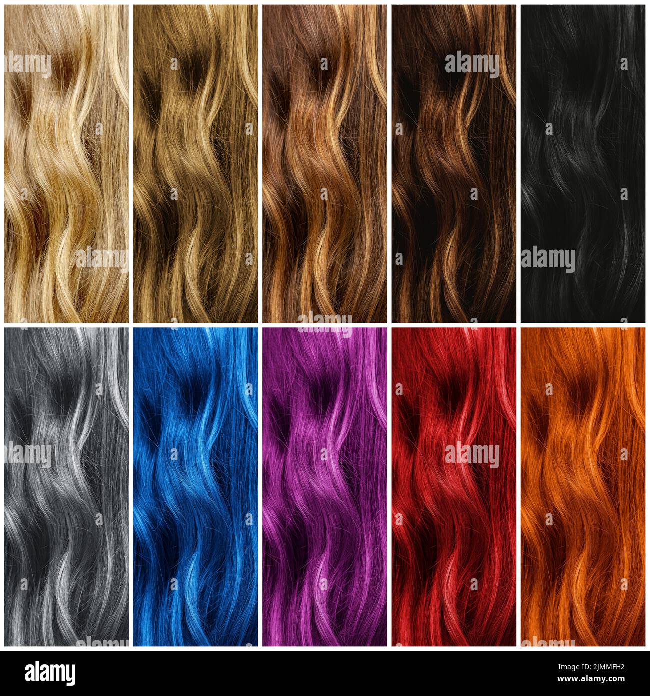 Haarfärbefarben. Set aus verschiedenen Haarfarbemustern. Stockfoto