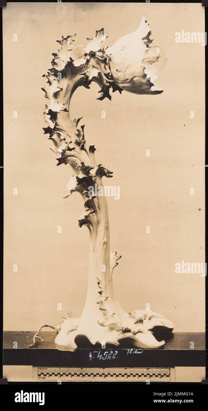 Poelzig Hans (1869-1936), Porzellanausstellung Volkstedter-Modelle nach Entwürfen von Poelzig und Moeschke in der Kunsthalle Mannheim (ohne Jahr): Kandelaber. Foto auf Papier, 22,1 x 12 cm (einschließlich Scankanten) Stockfoto