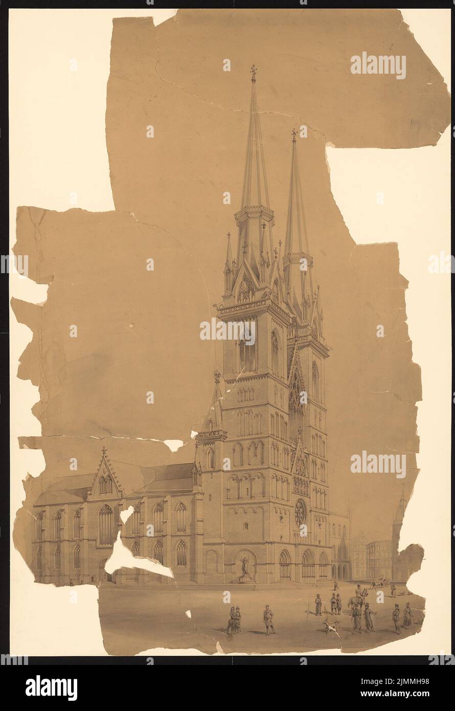 Orth August (1828-1901), Dom St. Petri in Bremen. Restaurierung der Türme (1887): Perspektivische Ansicht. Tinte, Bleistift-Aquarell auf der Schachtel, 135,9 x 93 cm (einschließlich Scankanten) Stockfoto