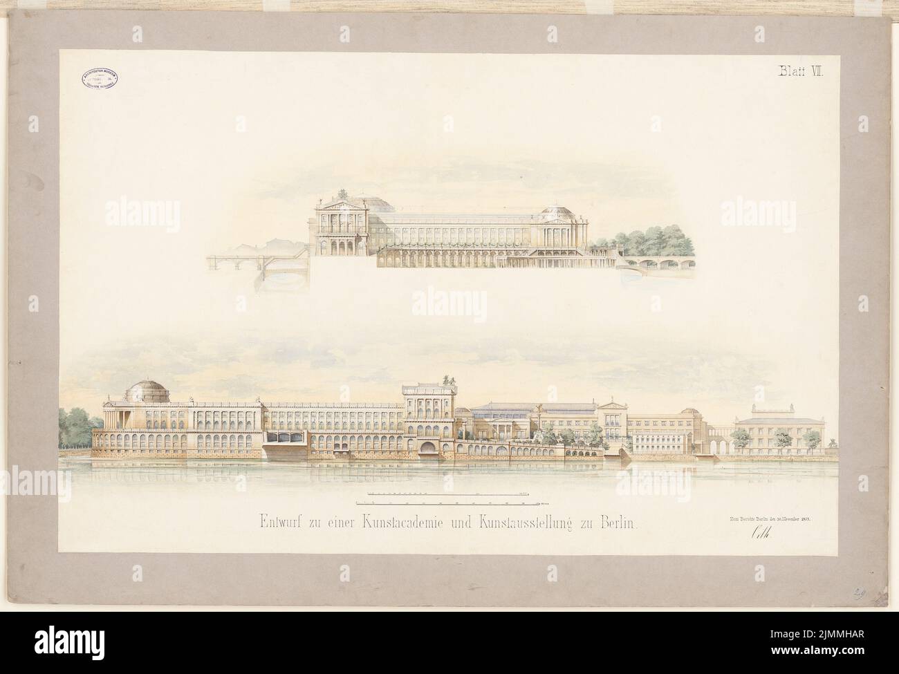 Orth August (1828-1901), Kunstsammlung auf der Museumsinsel, Berlin. Projekt II (30. November 1875): Erholung 2. Tuser und Bleistift Aquarell auf Papier, 77,8 x 114,3 cm (einschließlich Scankanten) Stockfoto