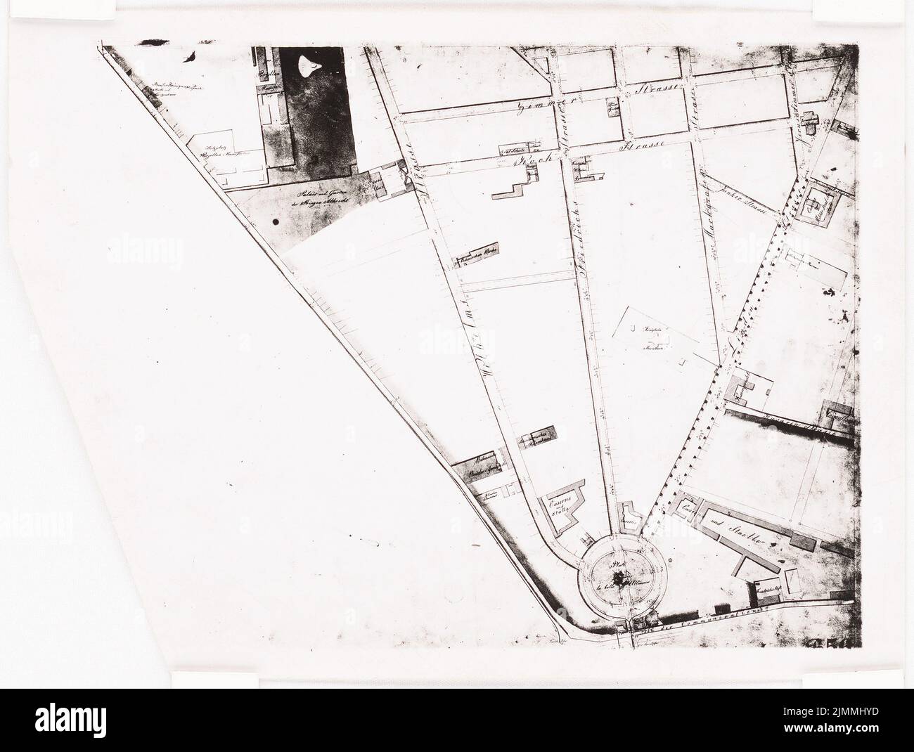 Unbekannter Architekt, Ascanian Platz in Berlin (ohne Dat.): Straßenplan (südlicher Friedrichstadt und Rondel). Foto, 18,5 x 24,6 cm (einschließlich Scankanten) Stockfoto