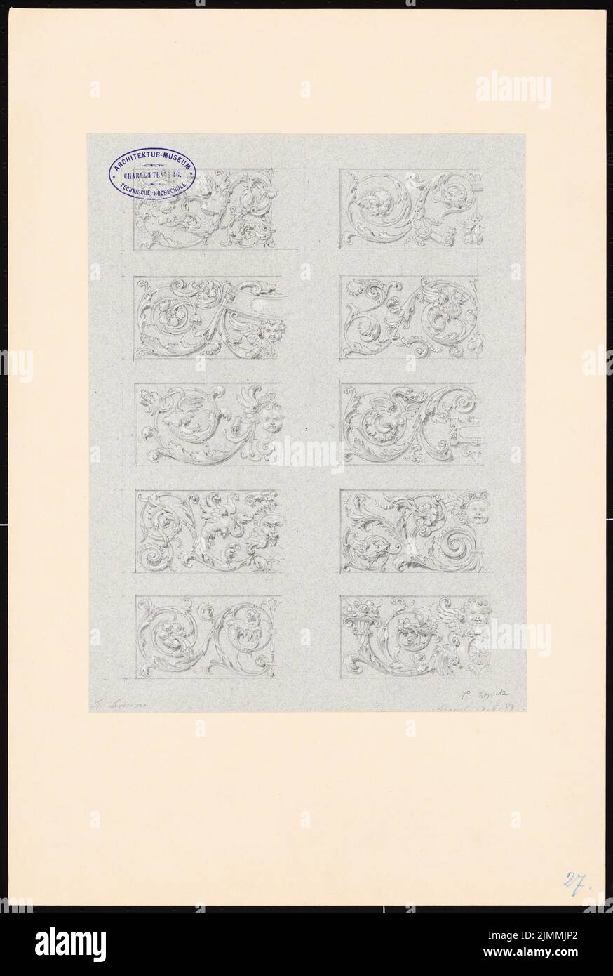 Schick Carl, St. Severino, Neapel (13. Mai 1878): Ornamentdetails. Bleistift auf Papier, 47,2 x 31,7 cm hoch (einschließlich Scankanten) Stockfoto