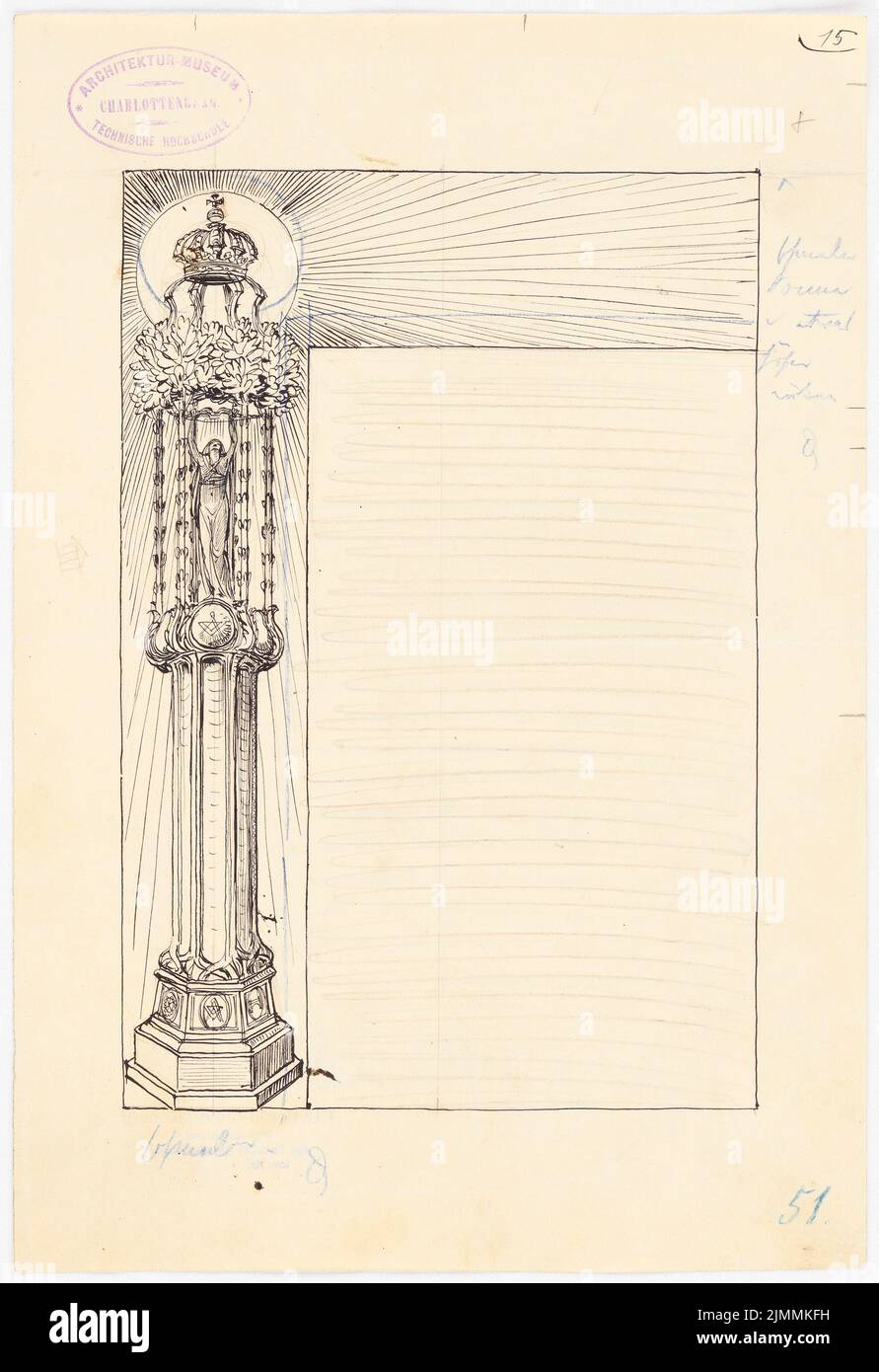 Schmalz Otto (1861-1915), Festschrift zum 100.-jährigen Bestehen der Technischen Universität Berlin-Charlottenburg. Dilment Designs (1899): Buchschmuck. Tinte, Bleistift auf Papier, 31,5 x 21,6 cm (einschließlich Scankanten) Stockfoto