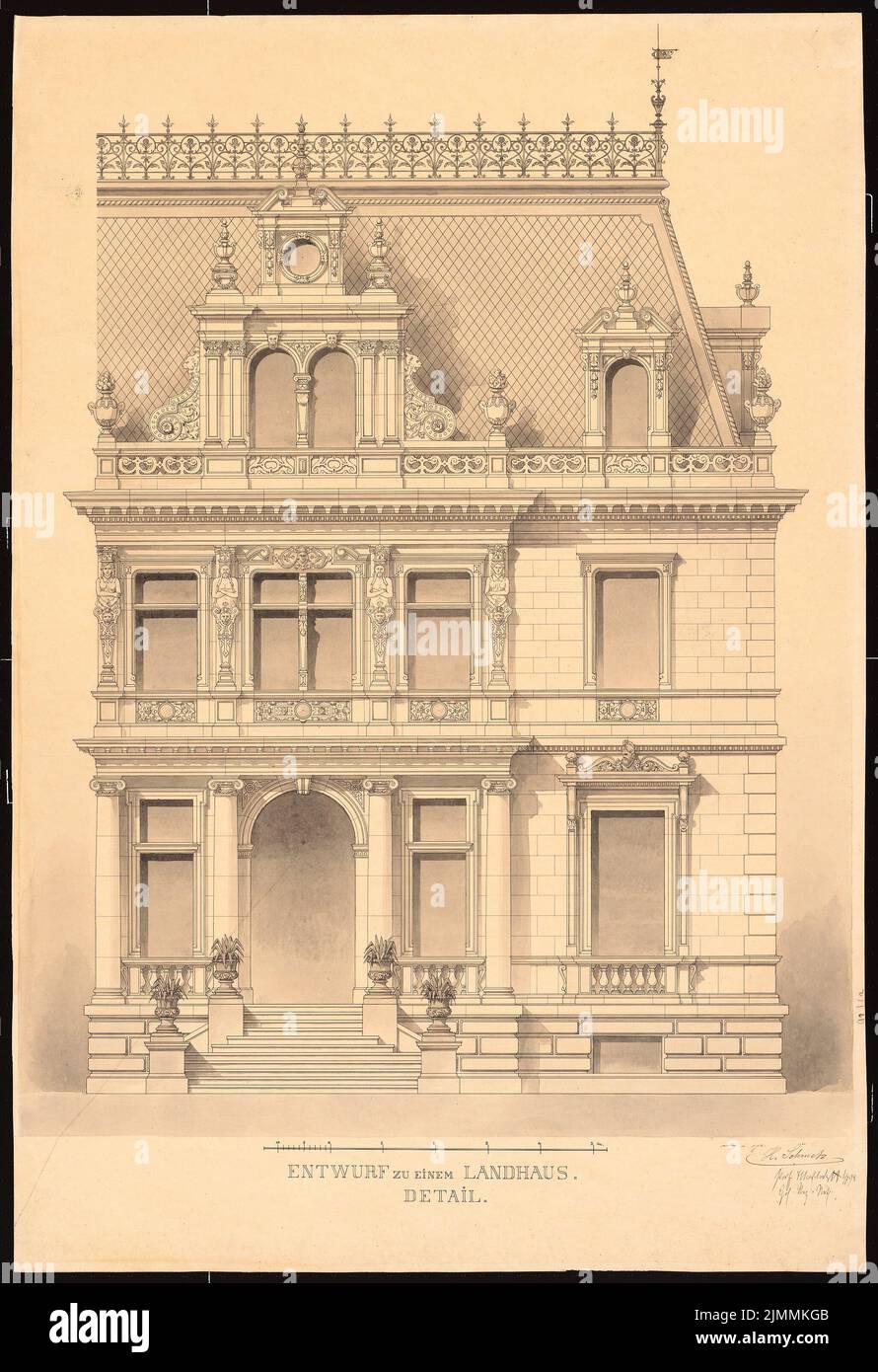 Schmelz H., Landhaus (1898): Teilansicht. Tusche-Aquarell auf der Schachtel, 96,7 x 66,2 cm (einschließlich Scankanten) Stockfoto