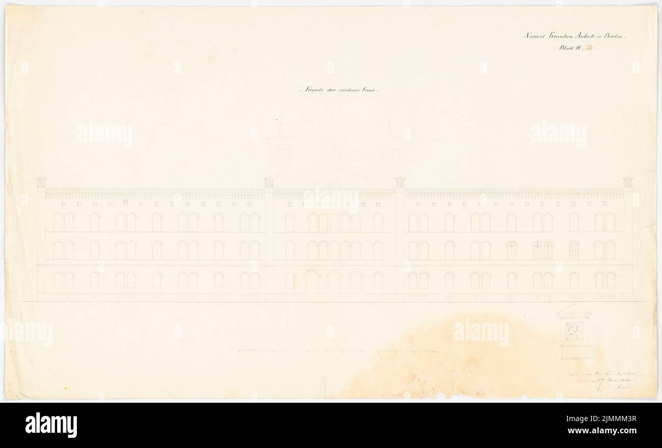 Stein Theodor August (1802-1876), Evangelisches Diakonessenkrankenhaus Bethanien in Berlin-Kreuzberg (17.12.1844): 3. Gestaltung: Vorderansicht. Tinte, Bleistift auf Karton, 60,8 x 99,9 cm (inklusive Scankanten) Stockfoto