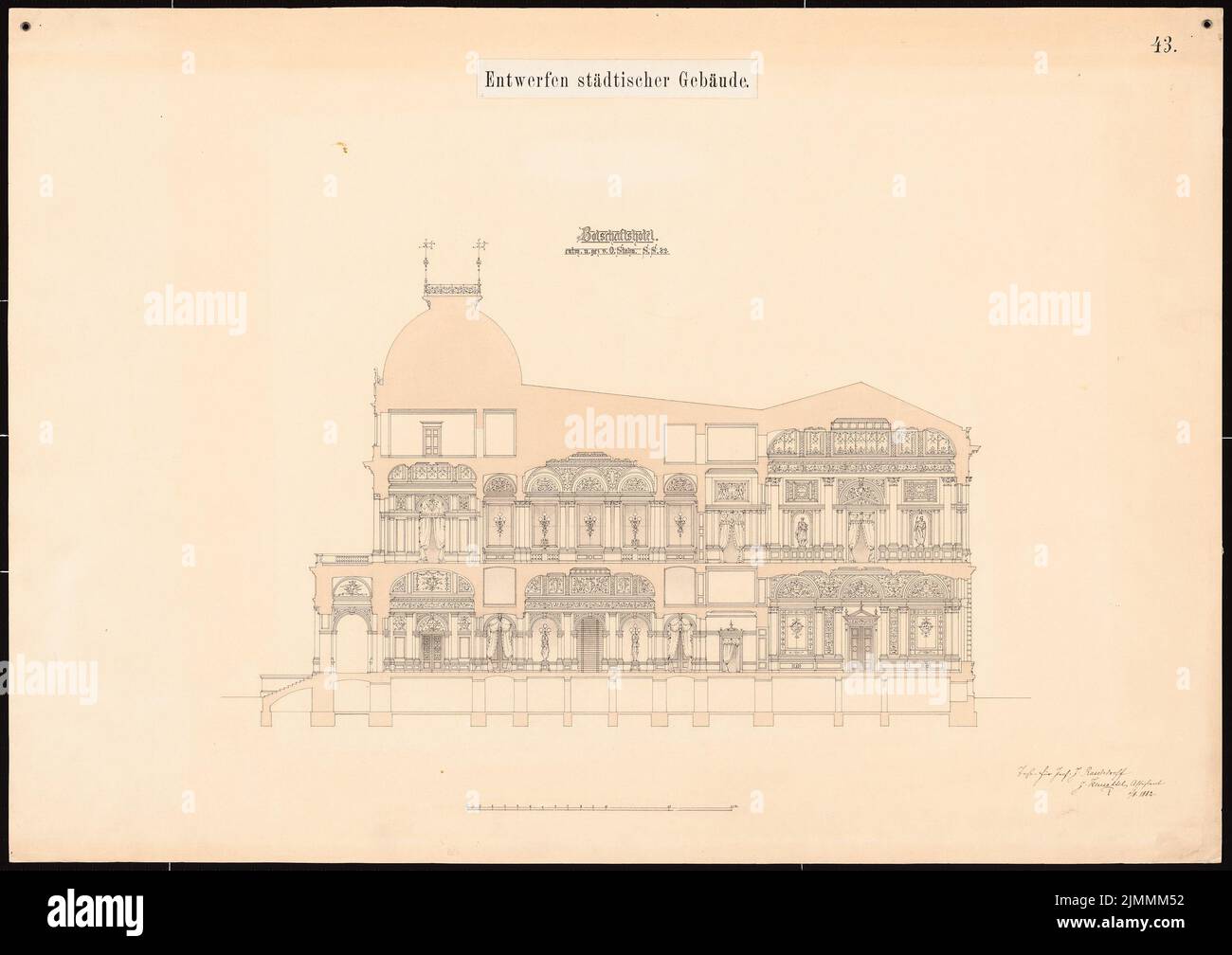 Stahn Otto (1859-1913), Botschaftshotel (1882): Querschnitt. Tusche-Aquarell auf der Schachtel, 68,9 x 97,5 cm (einschließlich Scankanten) Stockfoto