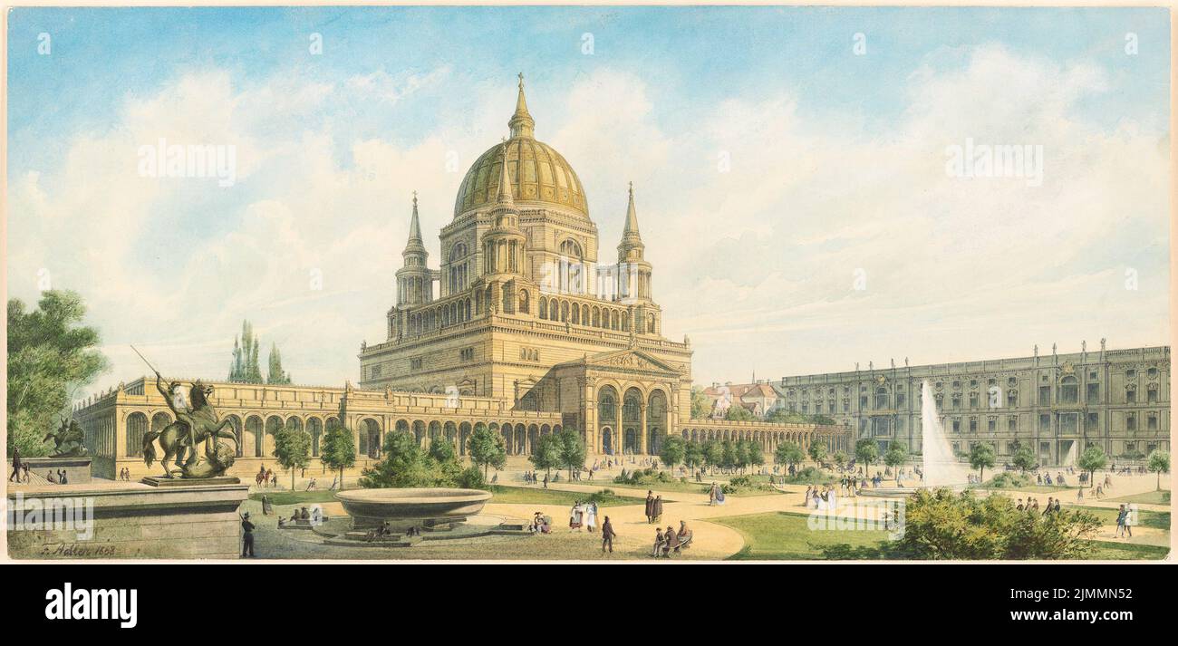 Adler Friedrich (1827-1908), Berliner Dom (1868): Ausblick aus dem Lustgarten. Tinte und Bleistift, wasserfarben und weiß, auf der Schachtel, 37,5 x 78,1 cm hoch (einschließlich Scankanten) Stockfoto
