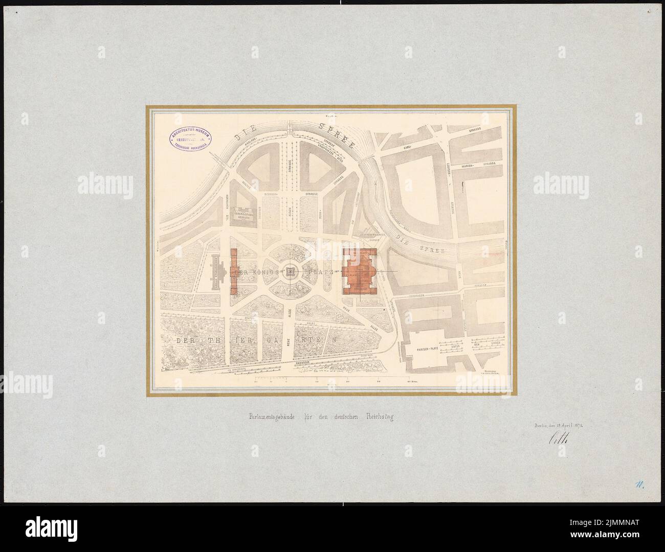 Orth August (1828-1901), Reichstag, Berlin (1872): Lageplan. Aquarell auf Papier drucken, 54,4 x 71,4 cm (einschließlich Scankanten) Stockfoto