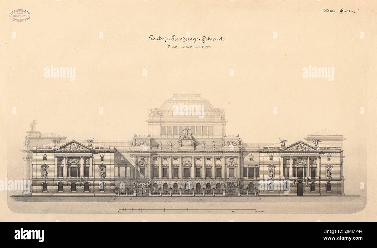 Ende & Böckmann, Reichstag, Berlin (1882): Rückansicht. Tusche Aquarell, weiß auf Karton aufgezogen, 48,9 x 82,8 cm (inklusive Scankanten) Stockfoto