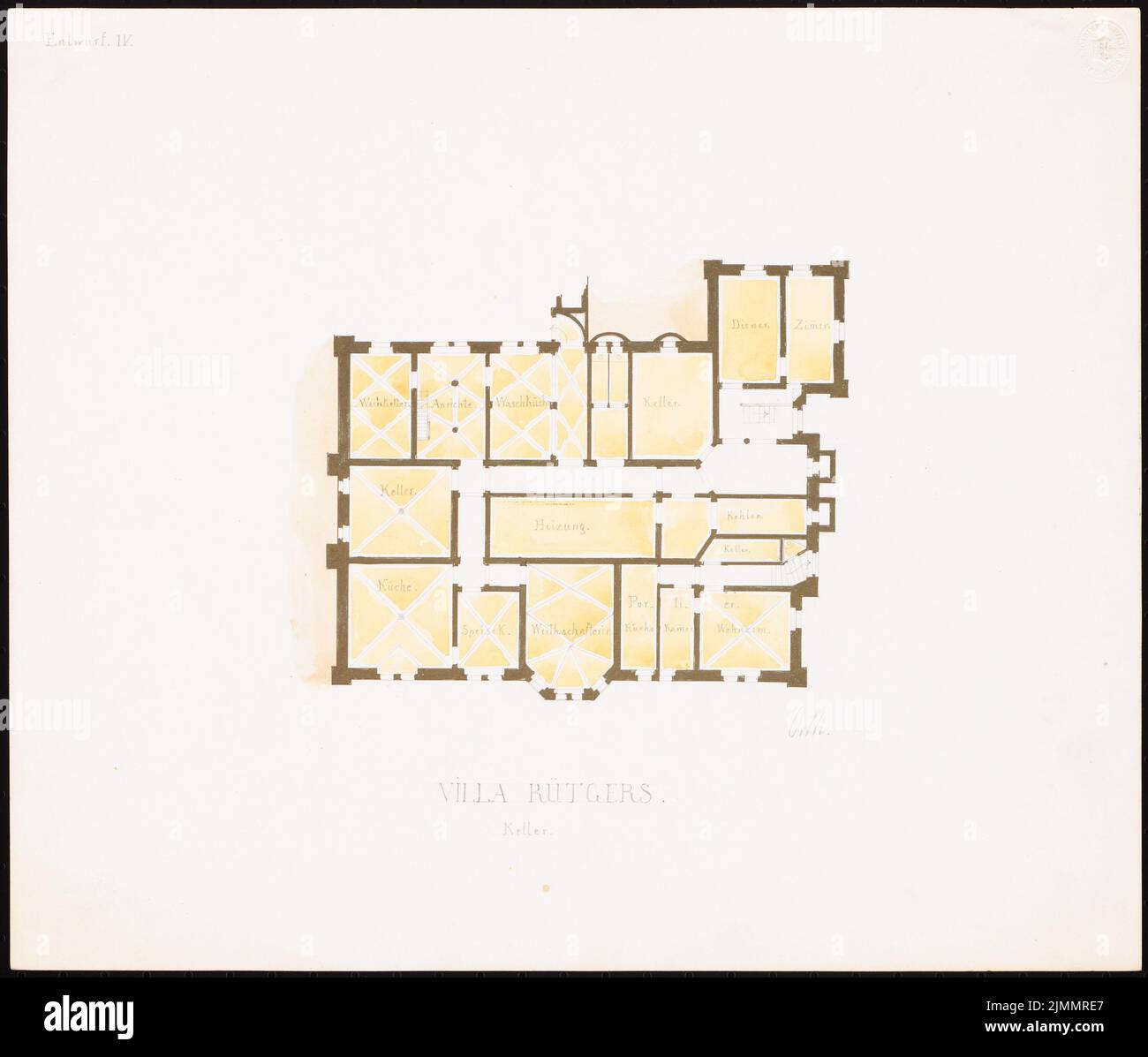 Orth August (1828-1901), Villa Rütgers in Berlin-Tiergarten. Projekt 4 (1879): Grundriss KG 1: 200. Bleistift Aquarell, auf Karton vergoldet, 32,8 x 38,5 cm (inklusive Scankanten) Stockfoto