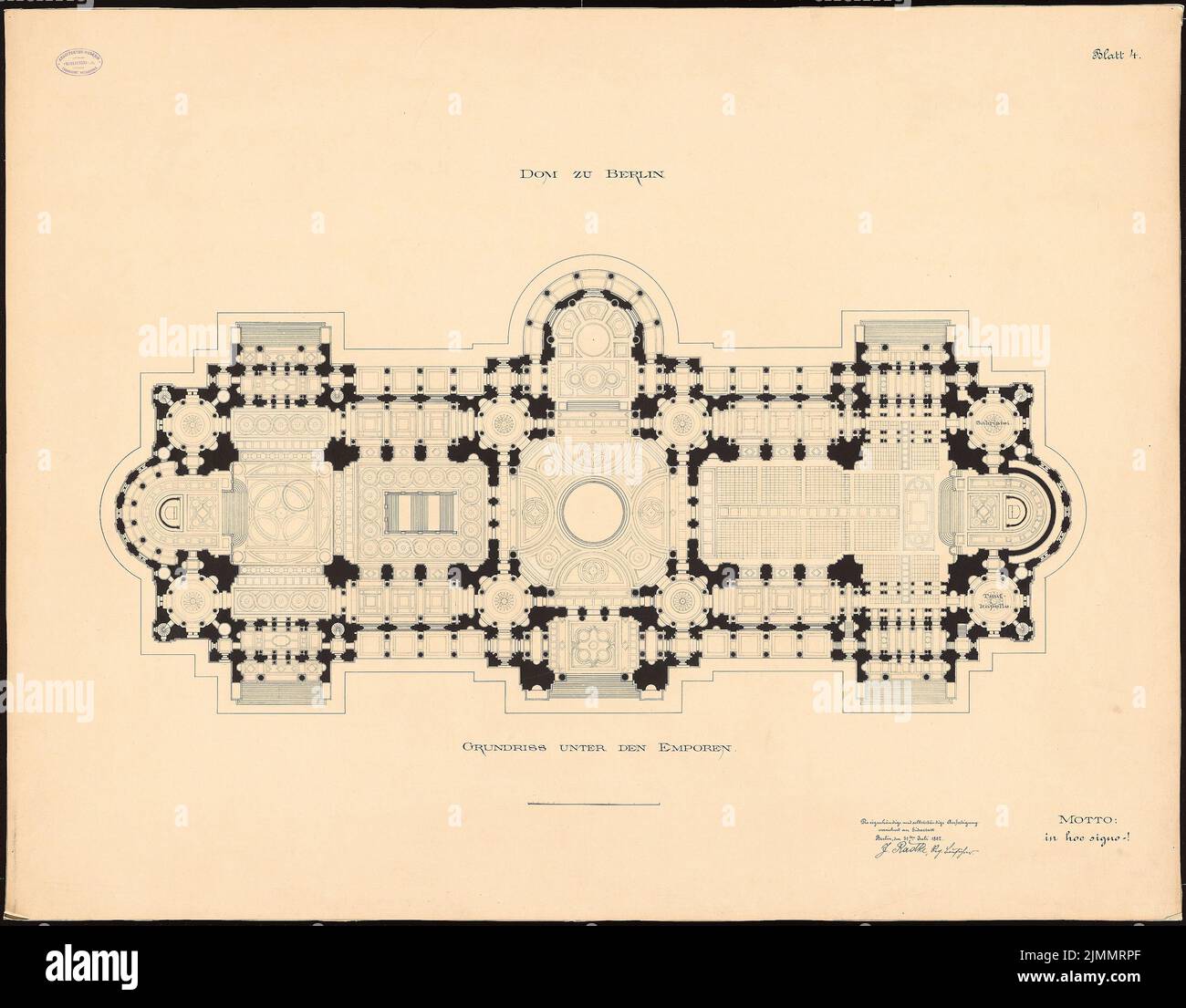 Radke Johannes (1850-1938), Berliner Dom. Schinkel Wettbewerb 1884 (31. Juli 1887): Grundriß untere Galerie. Tinte auf Karton, 89,9 x 115,1 cm (einschließlich Scankanten) Stockfoto