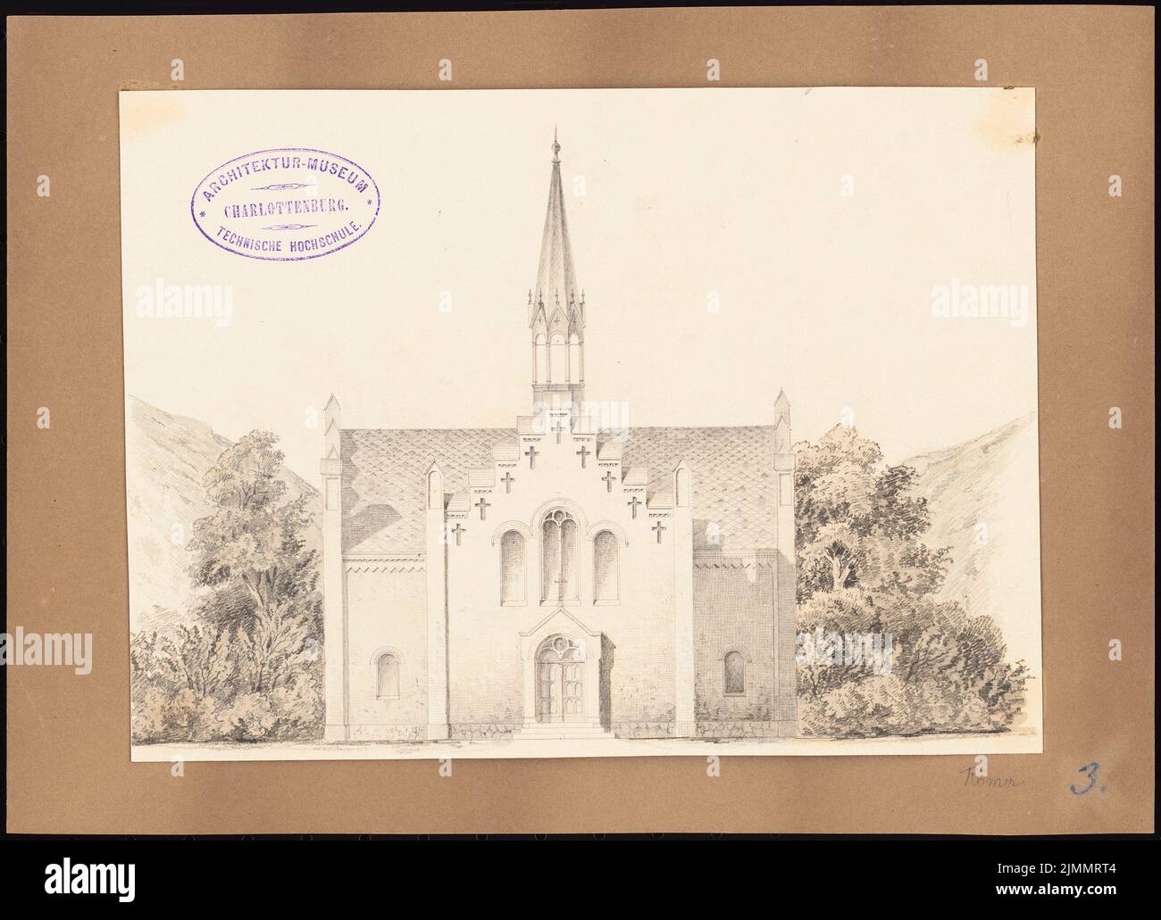 Römer Eduard (1814-1895), Kirche (ohne Jahr): Ansicht. Tinte, Bleistift, Wasserfarben auf Papier, 20,1 x 27,7 cm (einschließlich Scankanten) Stockfoto