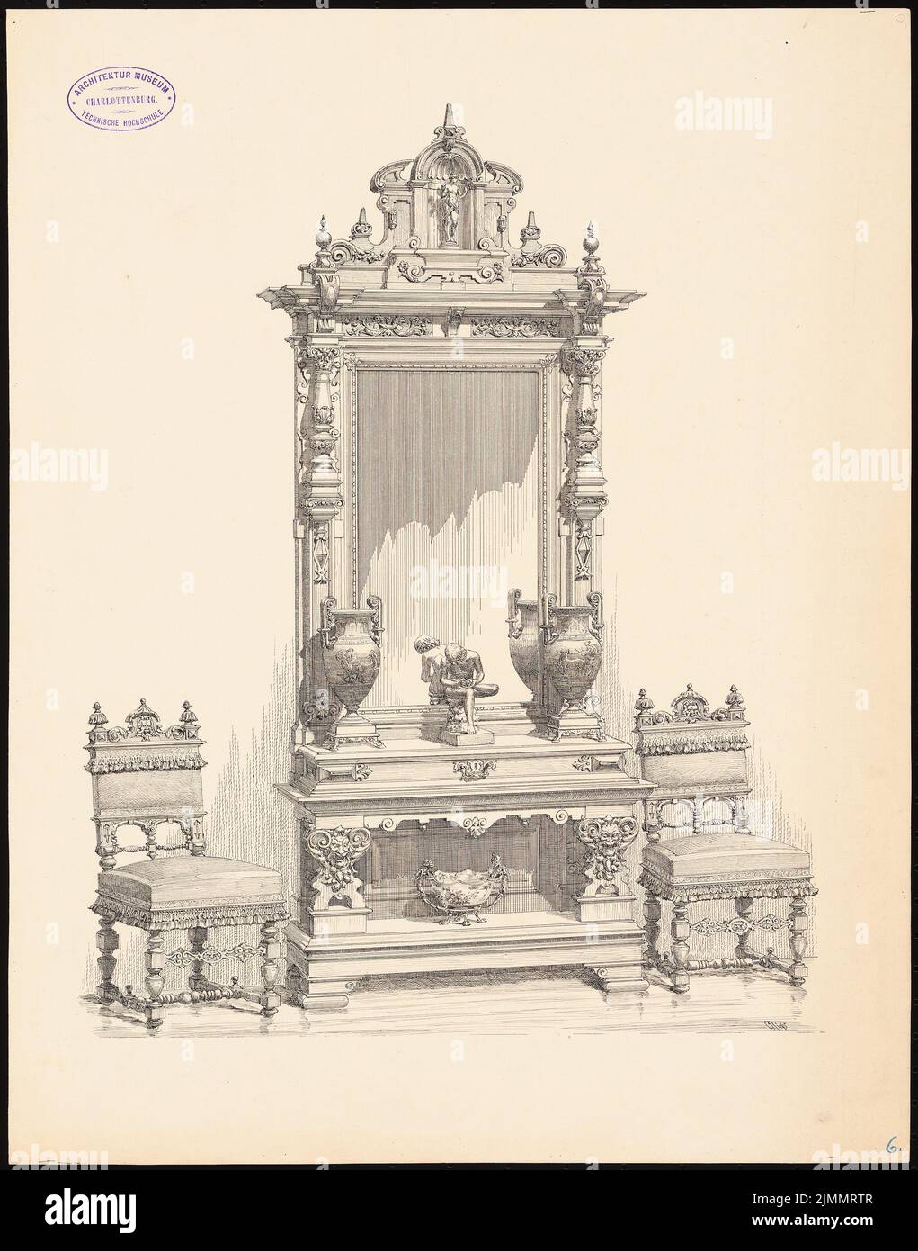 Rieß Carl (1831-1884), Spiegelkonsole (ohne Datum): Ansicht. Tinte auf Karton, 48,7 x 38,2 cm (einschließlich Scankanten) Stockfoto