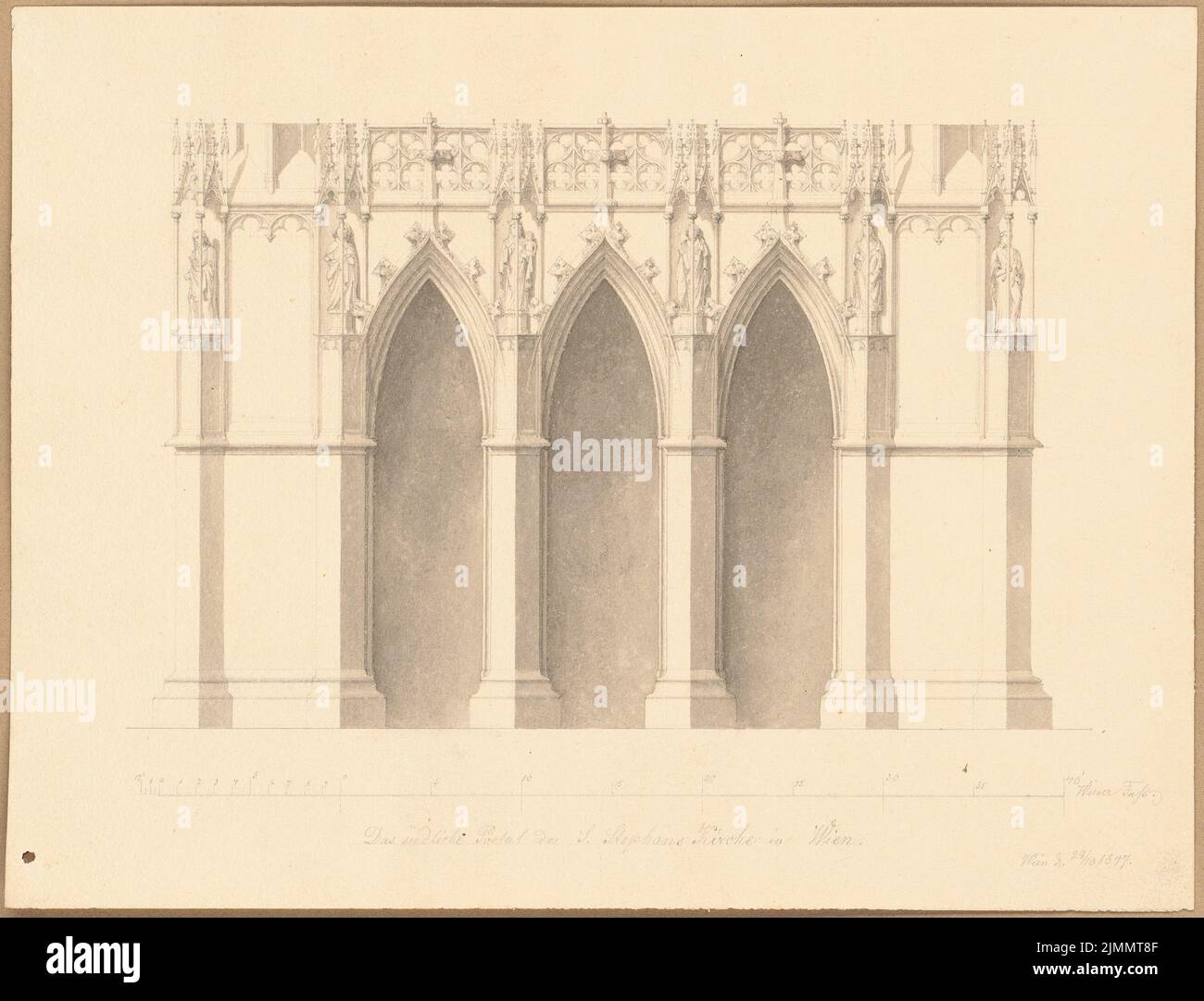 Borstell Gustav, Stephanskdom in Wien (29. Oktober 1847): Blick auf das Südportal. Bleistift, wasserfarben auf Papier, 22 x 28,9 cm (einschließlich Scankanten) Stockfoto