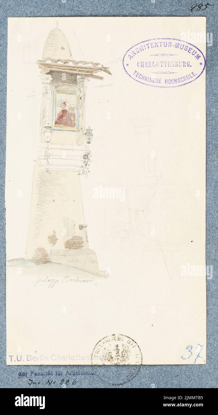 Beckmann Carl (1799-1859), Palazzo Barberini, Rom (ohne dat.): Fassadenausschnitt. Bleistift, wasserfarben auf Papier, 21,1 x 11,9 cm (einschließlich Scankanten) Stockfoto