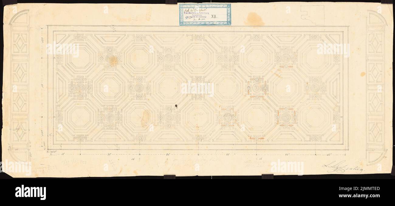 Bitzert L., Deckenentwürfe für ein unbekanntes Gebäude S.K.H. (13.02.1849): Decke des Esszimmers. Tinte, Farbstift auf Karton, 38,4 x 84,5 cm (inklusive Scankanten) Stockfoto