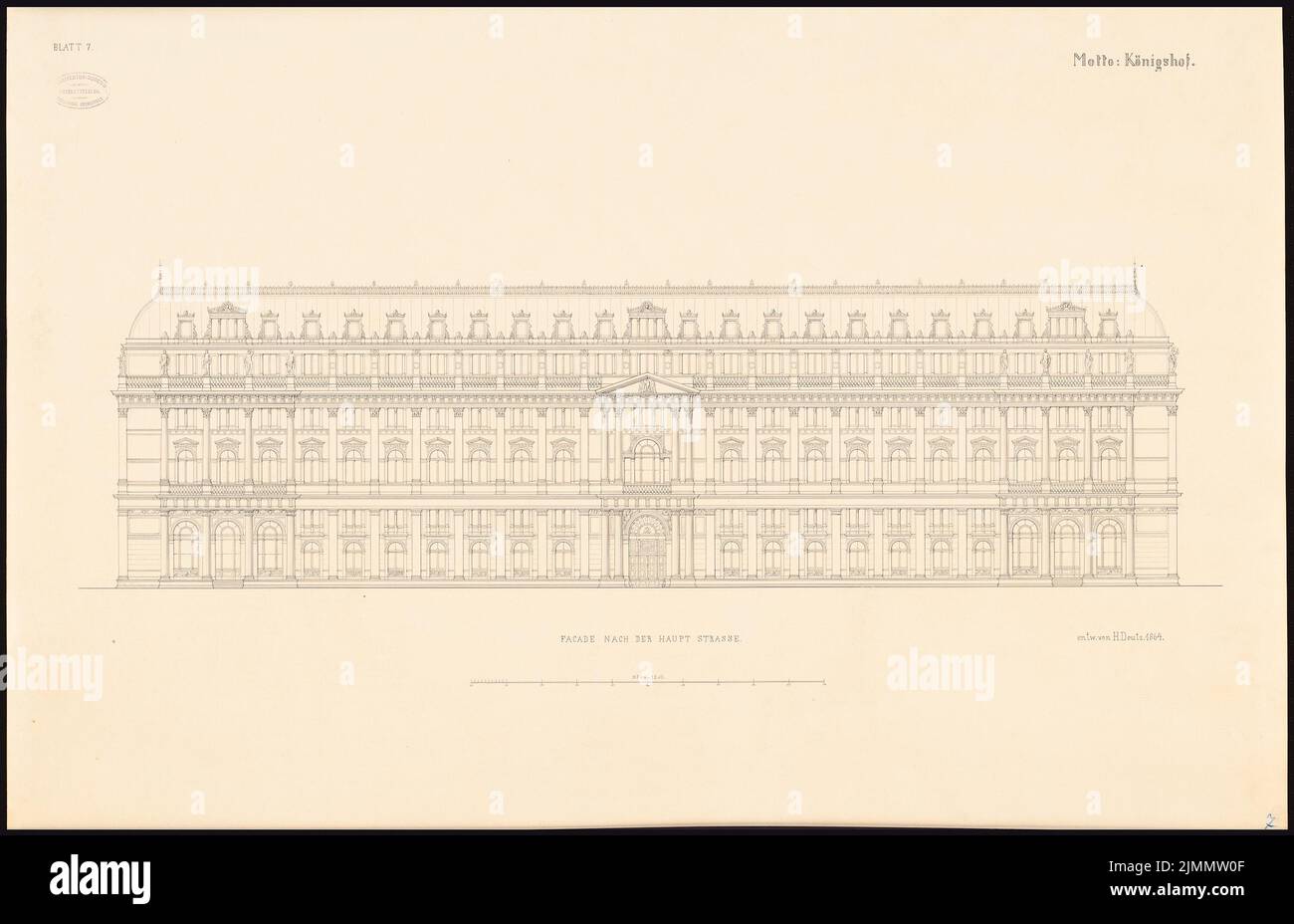 Deutz Heinrich, Gasthof 1. Wir haben für Berlin angerufen. Schinkel Wettbewerb 1865 (1864): Blick zur Hauptstrasse. Tinte auf Karton, 61,6 x 95,5 cm (einschließlich Scankanten) Stockfoto