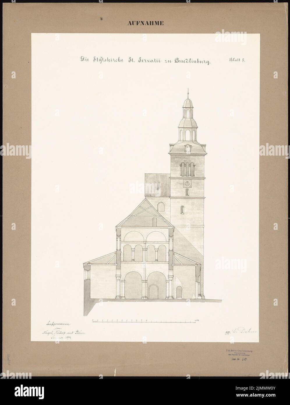 Dihm Ludwig (1849-1928), Stiftskirche St. Servatius, Quedlinburg (1874): Querschnitt. Tusche-Aquarell auf der Schachtel, 76,8 x 58,8 cm (einschließlich Scankanten) Stockfoto