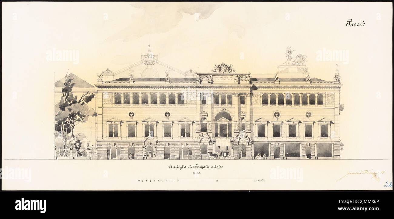 Jacobs & Wehling, Tonhalle in Düsseldorf (1886): Seitenansicht. Tusche-Aquarell auf der Schachtel, 32,7 x 67,1 cm (einschließlich Scankanten) Stockfoto