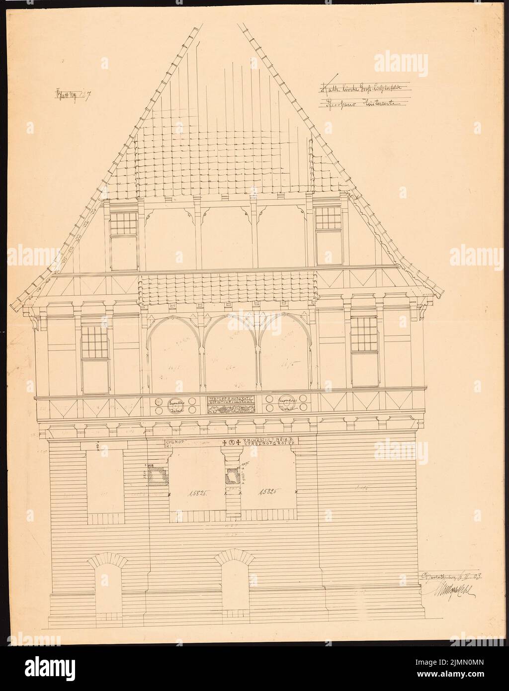 Hehl Christoph (1847-1911), Pfarrhaus der Katholischen Kirche in Berlin-Lichterfelde (06.03.1903): Rückansicht. Leichter Bruch auf Papier, 90,9 x 71,6 cm (einschließlich Scankanten) Stockfoto