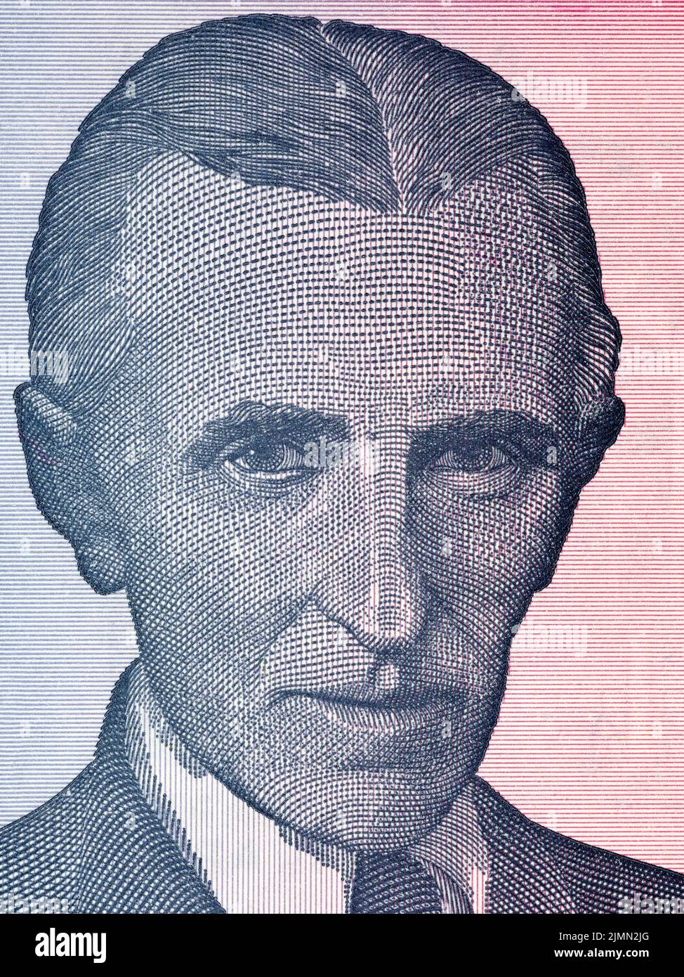 Nikola Tesla Portrait von jugoslawischen Geld Stockfoto