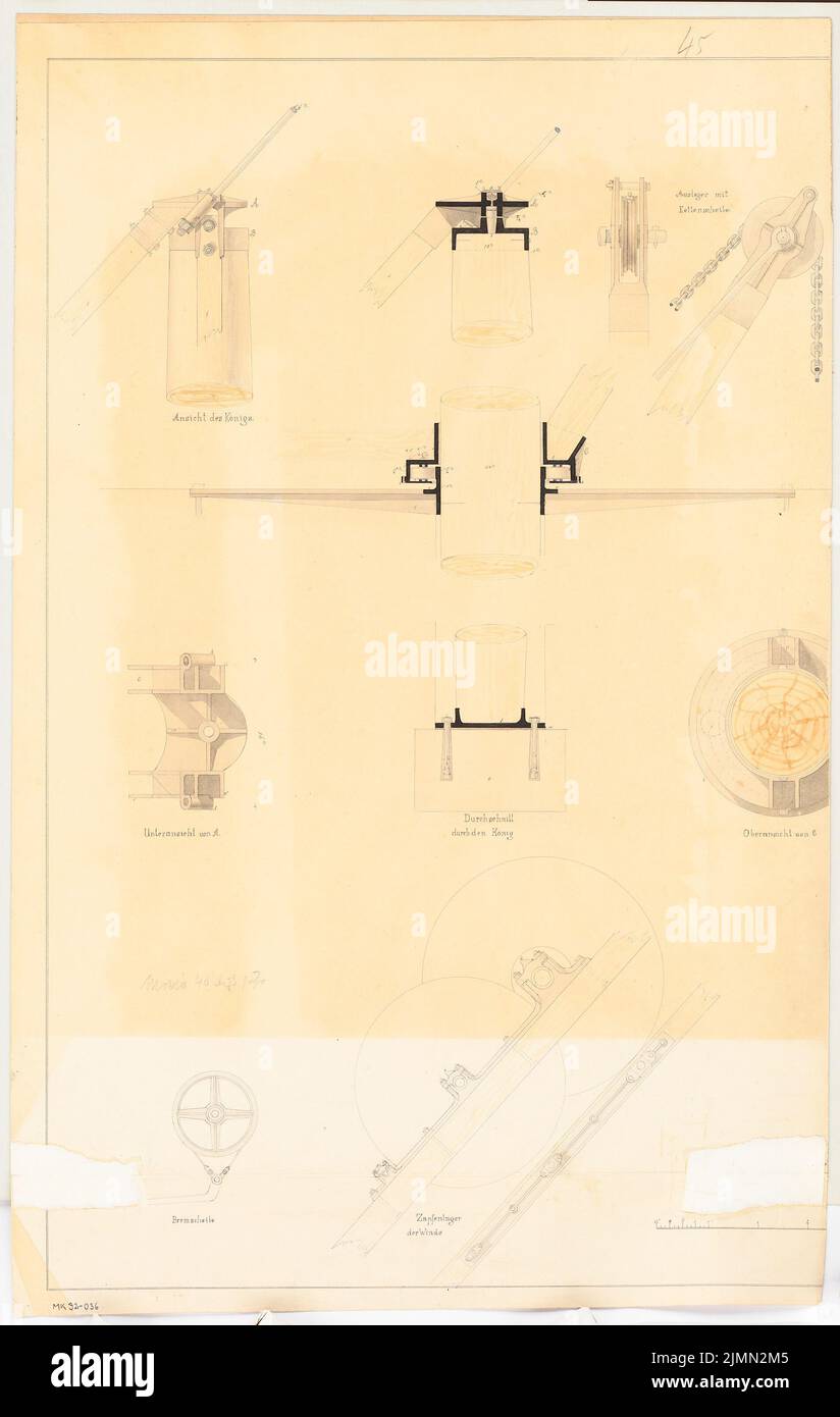 Unbekannter Architekt, Mastkran. Monatlicher Wettbewerb August 1867 (08,1867): Zahlreiche Designdetails; Maßstab. Tusche Aquarell auf Papier, 68,2 x 43,2 cm (einschließlich Scankanten) Stockfoto