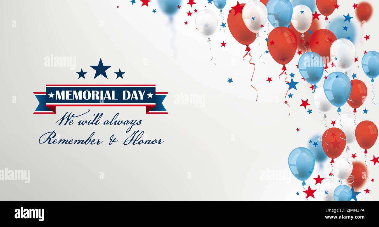 Memorial Day immer Ballons Stars USA Confetti Header Stockfoto