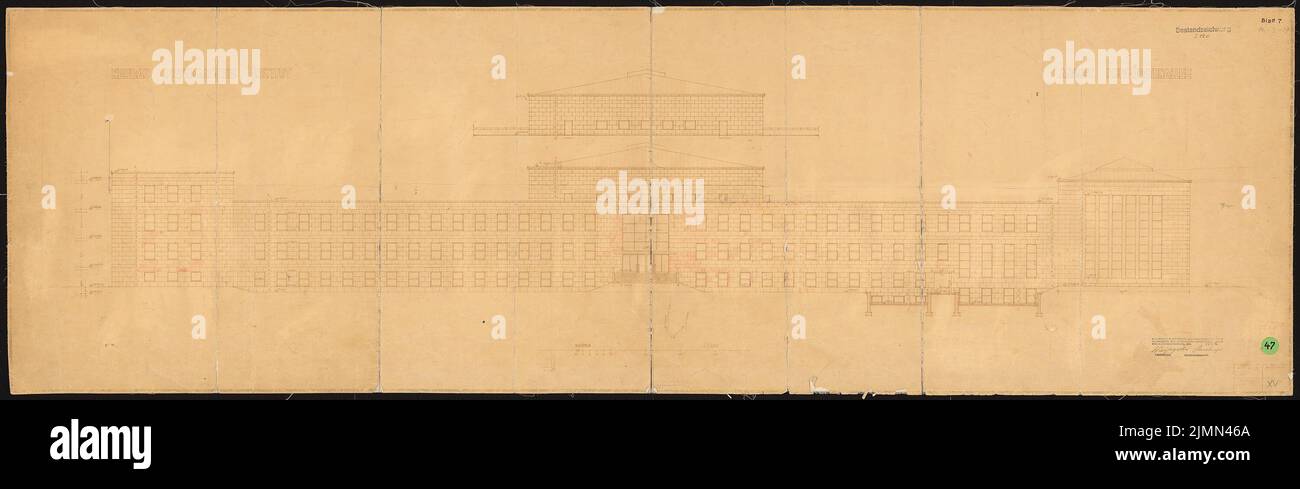 Weißgerber Otto, Technische Universität Berlin-Charlottenburg. Institut für Physik (20. Januar 1936): Kurfürstenallee Ansicht 1: 100. Farbstift über einem Bruch auf Papier, 56,7 x 184,7 cm (einschließlich Scankanten) Stockfoto