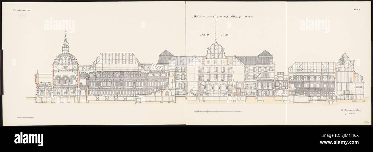 Kayser & von Großheim, Hochschule für Bildende Kunst und Musik, Berlin-Charlottenburg: Hochschule für Musik: Longitant 1: 100. Lithographie auf Karton, 69,5 x 205,2 cm (inklusive Scankante). Stockfoto